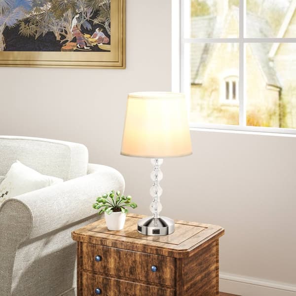 Bordslampa LED-bordslampa USB uppladdningsbar sänglampa i kristall, lampfot E27, för vardagsrum, sovrum, glas, silver 23 x 23 x 45 cm