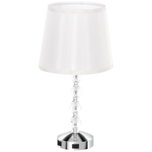 Bordslampa LED-bordslampa USB uppladdningsbar sänglampa i kristall, lampfot E27, för vardagsrum, sovrum, glas, silver 23 x 23 x 45 cm