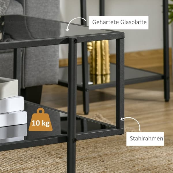 Sidebord Sofabord med 2 hyller Sofabord i herdet glass til Stue Soverom 100 x 55 x 45,5 cm Stål Svart