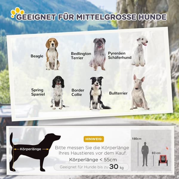 Hundehenger, sammenleggbar sykkelhenger for hunder, hundevogn med reflekser, hurtigutløser, hundesykkelhenger, vanntett, Oxfordduk, stål, rød, 140 x 7