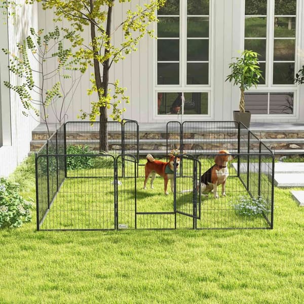 Valpkörning 80 cm hög, 12-delad valphage med 2 dörrar, DIY hundlekhage utomhusinhägnad för medelstora hundar, kaniner, marsvin, stål, grå