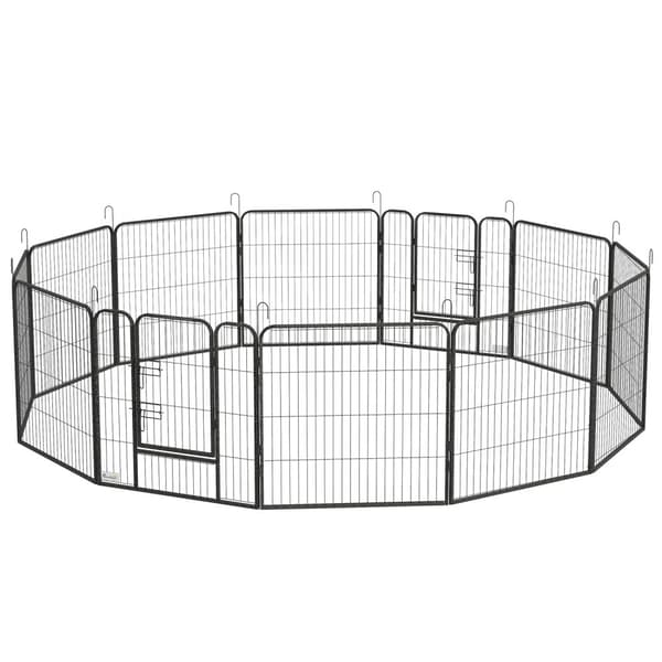 Valpkörning 80 cm hög, 12-delad valphage med 2 dörrar, DIY hundlekhage utomhusinhägnad för medelstora hundar, kaniner, marsvin, stål, grå