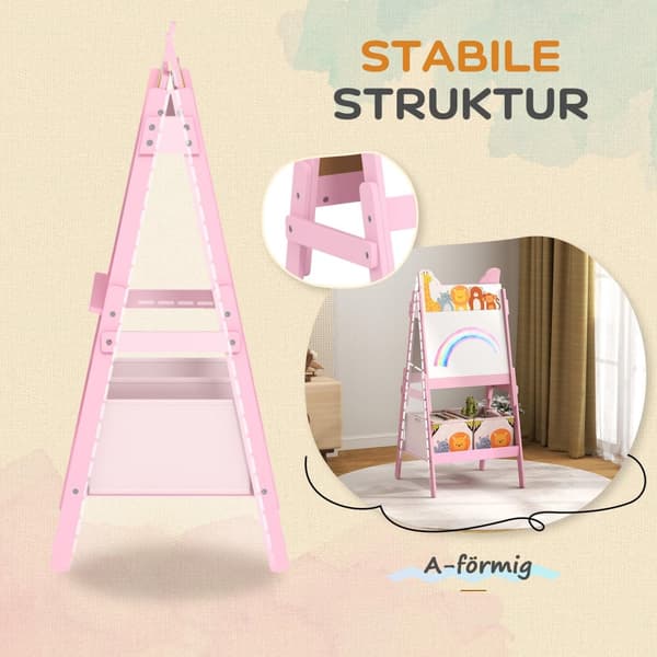 2-i-1 svarttavla för barn, dubbelsidigt staffli för barn, staffli med svarta tavla, whiteboard, förvaringslådor, för barn 3-8 år, rosa