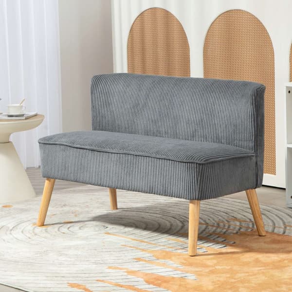 2-seters sofa, sofa i cordfløyellook, treben, polstret sofa, dobbel sofa for stue, soverom, 117 x 56,5 x 77 cm, grå