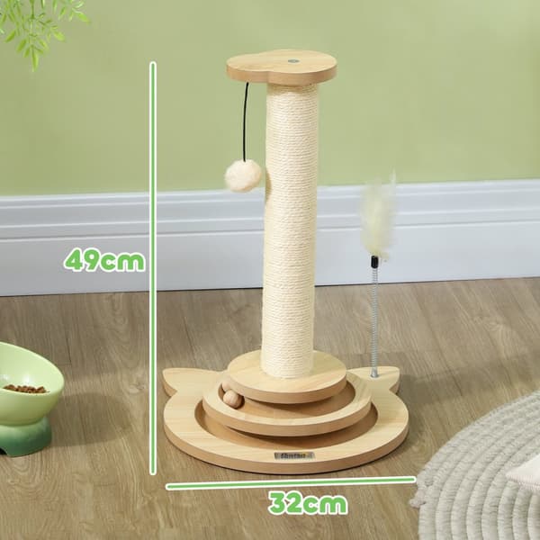 4-i-1 skrapestolpe, 49 cm skrapestolpe, sisal katt skrapestolpe med lekeball, skrapestolpe for katter, kattekløemøbler, innendørs, eik