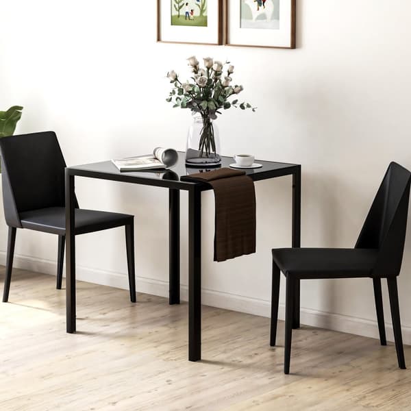 Matbord Fyrkantigt köksbord för 4 personer, matsalsbord av härdat glas, lastkapacitet upp till 80 kg, för kök, matsal, 75 x 75 x 75 cm, svart