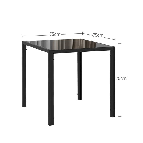 Matbord Fyrkantigt köksbord för 4 personer, matsalsbord av härdat glas, lastkapacitet upp till 80 kg, för kök, matsal, 75 x 75 x 75 cm, svart