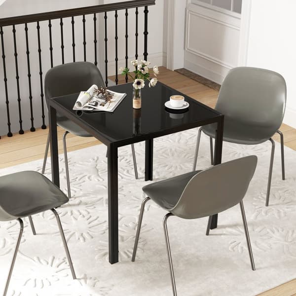 Matbord Fyrkantigt köksbord för 4 personer, matsalsbord av härdat glas, lastkapacitet upp till 80 kg, för kök, matsal, 75 x 75 x 75 cm, svart