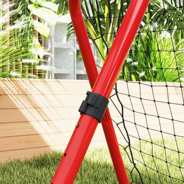 Rebounder jalkapalloon, kokoontaitettava jalkapallopallopallo 63 x 63 cm säädettävä jalkapallomaalipotku pesäpalloon, metalli, punainen