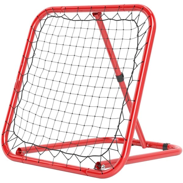 Rebounder jalkapalloon, kokoontaitettava jalkapallopallopallo 63 x 63 cm säädettävä jalkapallomaalipotku pesäpalloon, metalli, punainen