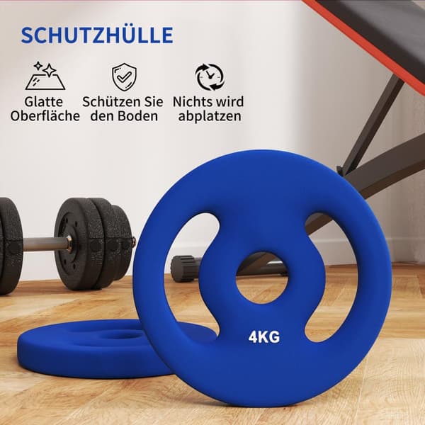 Setti 2 käsipainoa, 2 x 4 kg painoja, painolevysetti, painolevyt 2,5 cm käsipainotankoon, halkaisija 30 mm, sininen
