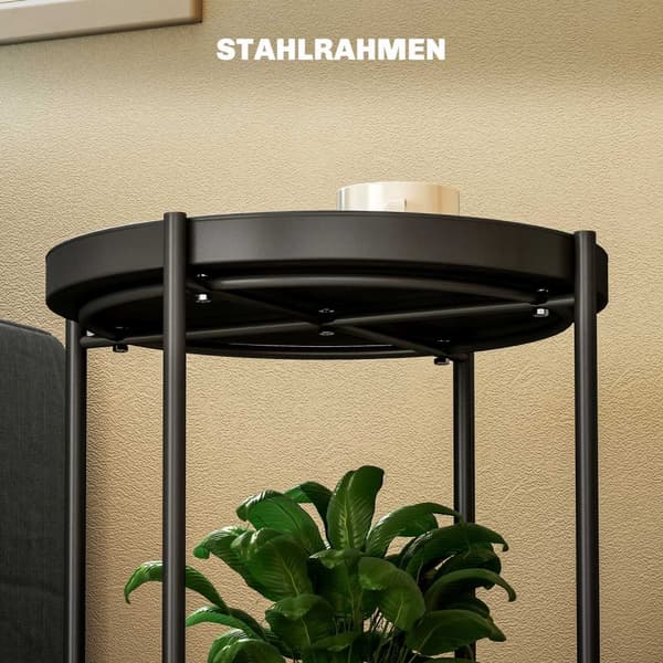 Sidebord, salongbord med 2 hyller, rundt salongbord, til stue, soverom, 44 x 44 x 56 cm, stål, svart