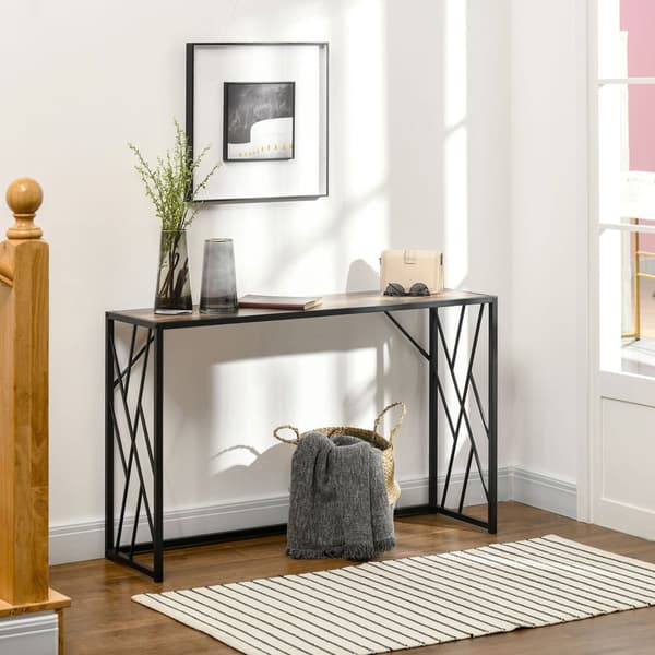 Konsolipöytä, eteisen pöytä teräsjaloilla, sivupöytä teolliseen tyyliin, koristepöytä eteiseen, eteiseen, sisäänkäynti, toimisto, teräs, 120 x 35 x 75