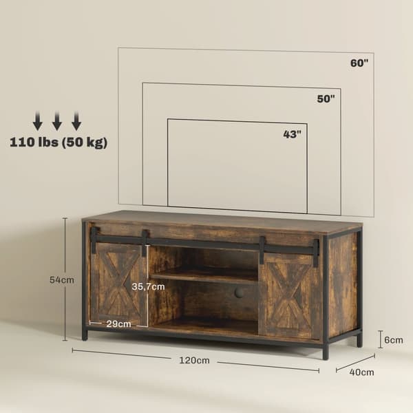 TV-skåp, TV-bänk för tv-apparater upp till 60 tum, lowboard med 2 skåp och 2 hyllor, tv-skåp för vardagsrum, 120 x 40 x 54 cm brun