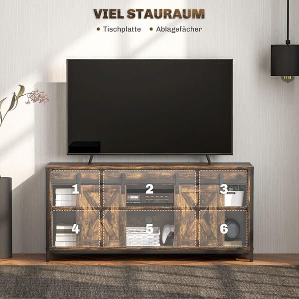 TV-skåp, TV-bänk för tv-apparater upp till 60 tum, lowboard med 2 skåp och 2 hyllor, tv-skåp för vardagsrum, 120 x 40 x 54 cm brun