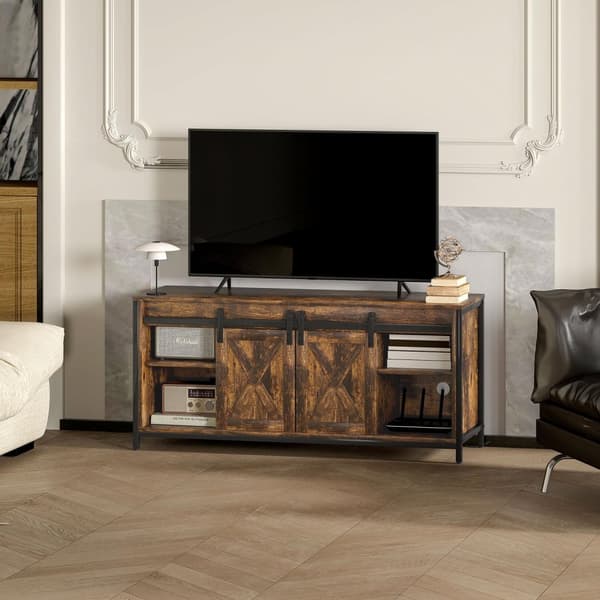 TV-skåp, TV-bänk för tv-apparater upp till 60 tum, lowboard med 2 skåp och 2 hyllor, tv-skåp för vardagsrum, 120 x 40 x 54 cm brun