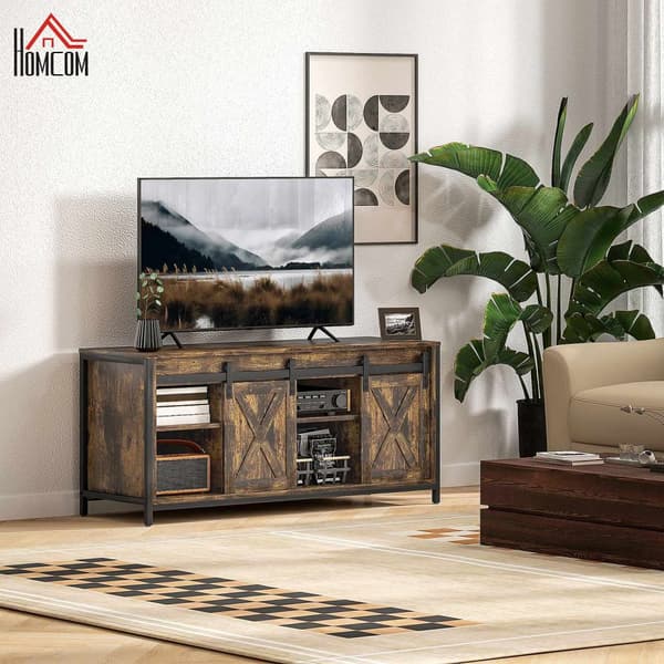 TV-skåp, TV-bänk för tv-apparater upp till 60 tum, lowboard med 2 skåp och 2 hyllor, tv-skåp för vardagsrum, 120 x 40 x 54 cm brun