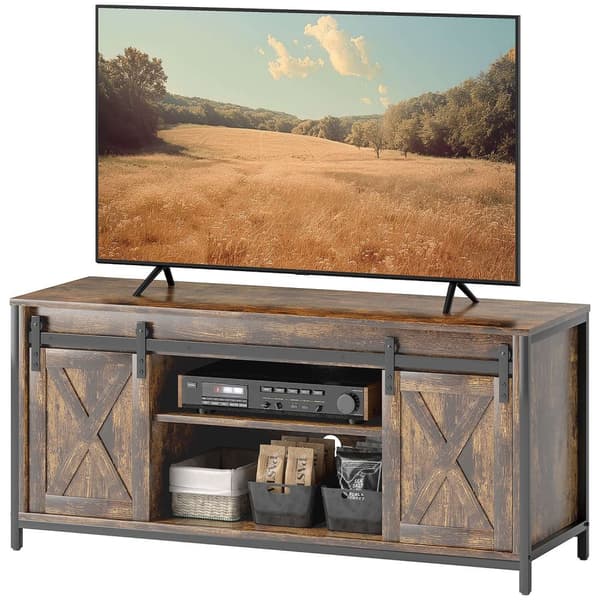 TV-skåp, TV-bänk för tv-apparater upp till 60 tum, lowboard med 2 skåp och 2 hyllor, tv-skåp för vardagsrum, 120 x 40 x 54 cm brun