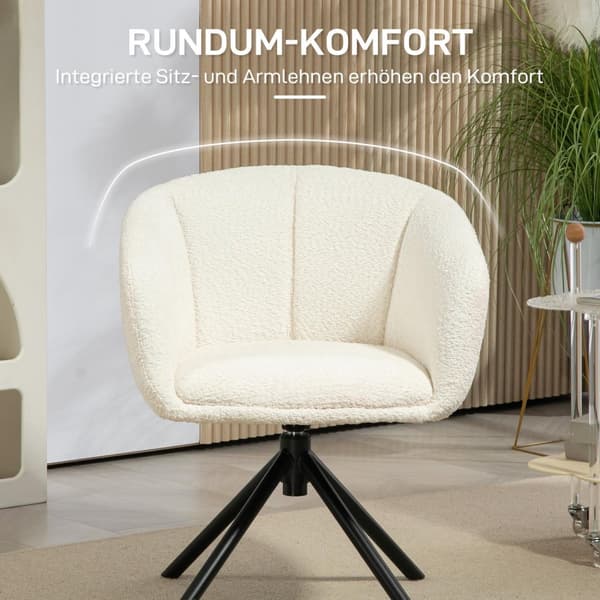 Lænestol loungestol med armlæn, 360° drejefunktion, hørlook, drejestol med metalben, til stue, soveværelse, cremehvid