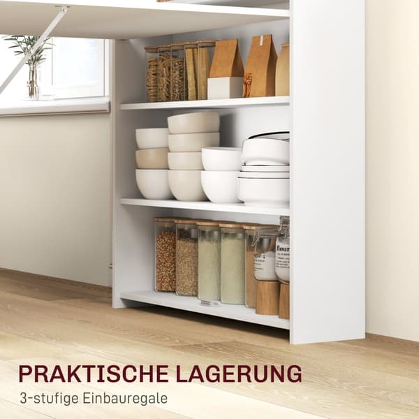 Spisebord klapkøkkenbord med 4-lags hylder til 3 personer, klapbord med anti-tip beskyttelse til små rum, køkken, spisestue, 80 x 90 x 93 cm, hvid