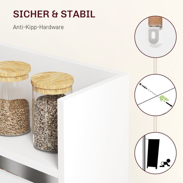 Spisebord klapkøkkenbord med 4-lags hylder til 3 personer, klapbord med anti-tip beskyttelse til små rum, køkken, spisestue, 80 x 90 x 93 cm, hvid