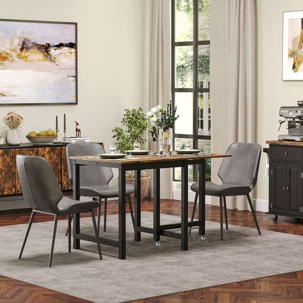 Utdragbart matbord, hopfällbart köksbord med hjul, fällbart bord av metall, rymmer upp till 20 kg, för kök, matsal, 118 x 70 x 76,5 cm, brun
