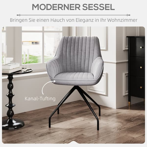 Lenestol Swivel Lounge Stol med armlener Velvet Look Swivel Stol med metallben for soverom Stue Mørkegrå