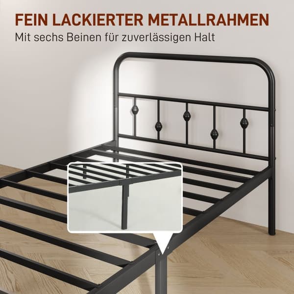 Sengeramme for madrass 200 x 90 cm, sammenleggbar sengeramme, 82,5 cm høy metallseng, metallrammeseng av metall, til soverom, gjesterom, svart