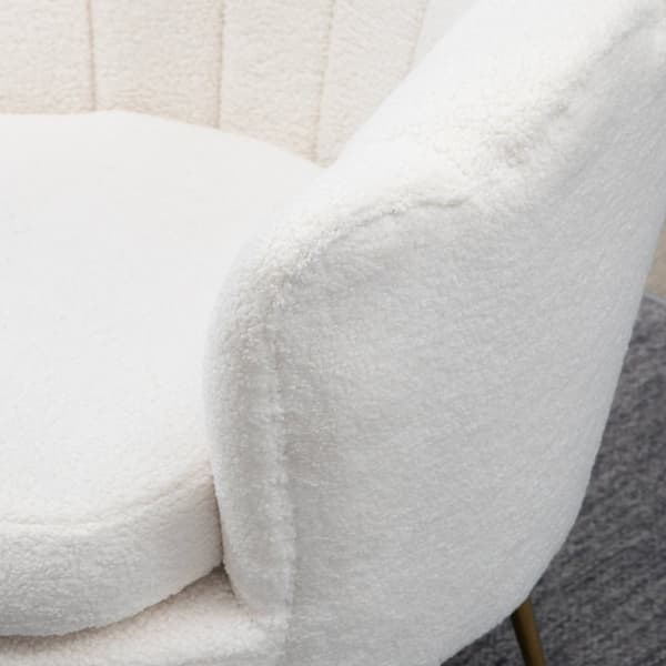 Klädd fåtölj i skalform, fåtölj, relaxfåtölj med metallben, dressingstol med fleecelook, för sovrum, vardagsrum, vit
