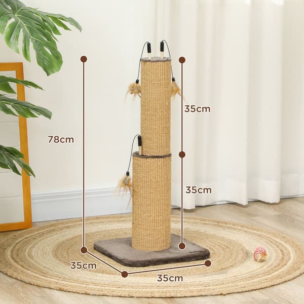 2-i-1 skrapestolpe, 78 cm skrapestolpe, klodestolpe i jute med fjær, skrapestolpe for katter, skrapemøbler for katter, innendørs, brun