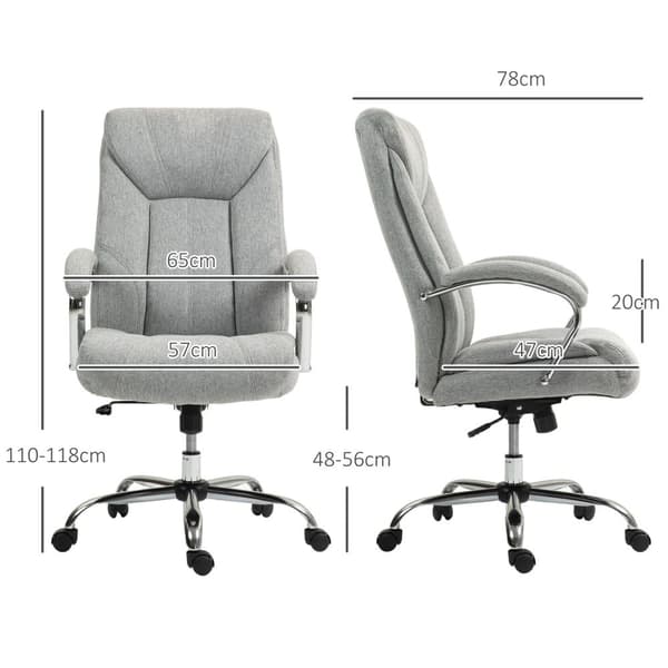 Kontorstol med vippefunksjon, ergonomisk stol med polstret armlen, hodestøtte, høydejusterbar skrivebordsstol, svingstol med ryggstøtte, nylon, lys gr