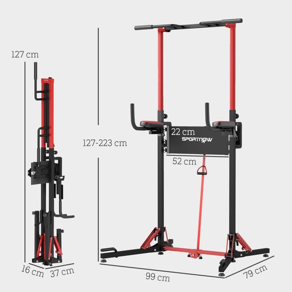 Power tower højdejusterbar 127-223 cm, multifunktionelt power tower, foldbart pull-up tårn, pull-up bar, kraftstation max 120 kg, til hjemmetræning