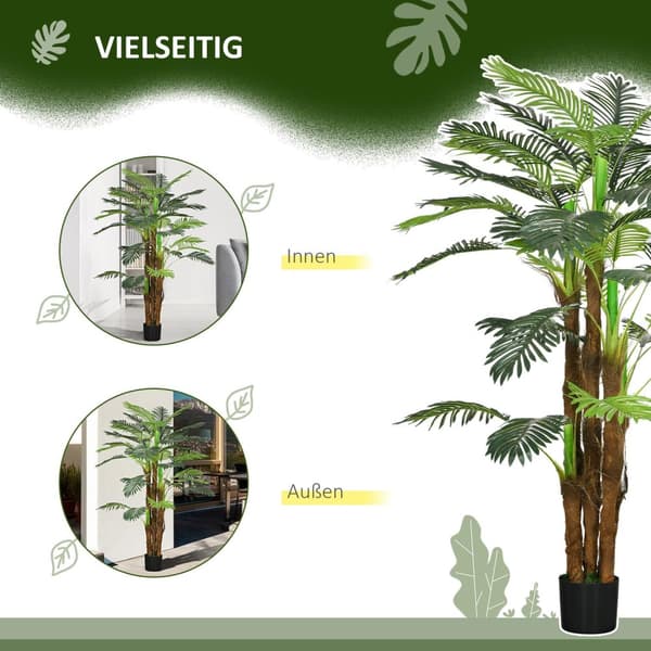 Kunstige planter, kunstig palmetre, 160 cm kunstig plante med 36 greiner, potteplante, kunstig tre, plantedekorasjon for innendørs, utendørs, grønt