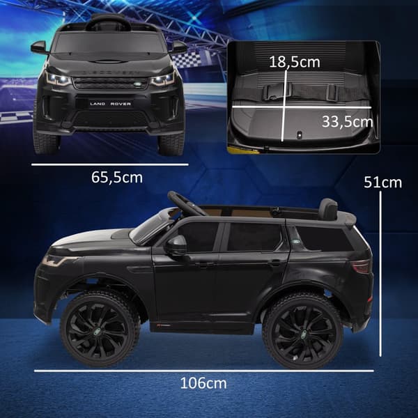 Barnelbil 12V barnbil med 2,4G fjärrkontroll, musik, signalhorn, elfordon med LED-ljus, USB/MP3-port, 3-5 km/h, för barn 3-6 år, svart