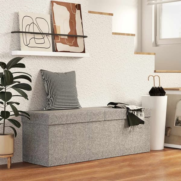 Benk med oppbevaringsplass, sammenleggbar polstret benk med separate beholdere, sengebenk med linlook, setekiste for gang, soverom, stue, 110 x 38 x 3