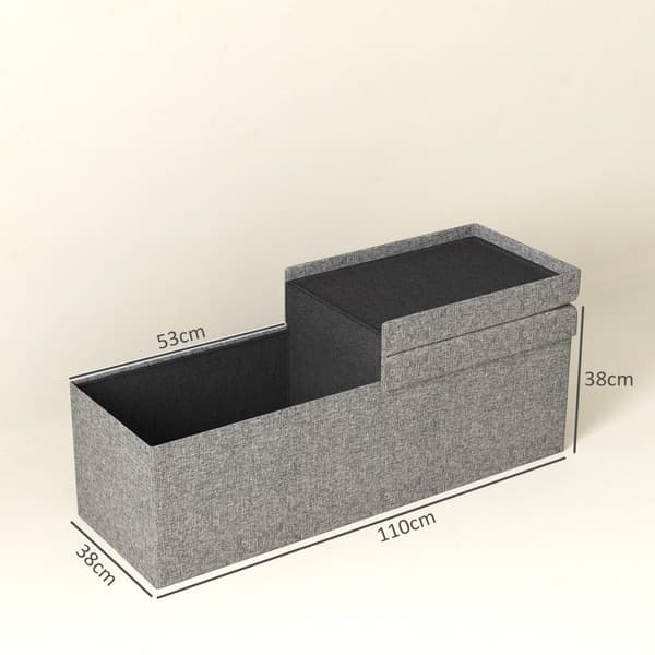 Benk med oppbevaringsplass, sammenleggbar polstret benk med separate beholdere, sengebenk med linlook, setekiste for gang, soverom, stue, 110 x 38 x 3