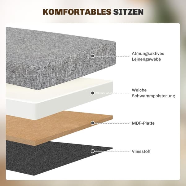 Benk med oppbevaringsplass, sammenleggbar polstret benk med separate beholdere, sengebenk med linlook, setekiste for gang, soverom, stue, 110 x 38 x 3