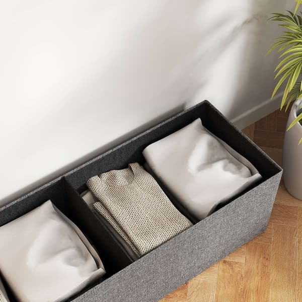 Benk med oppbevaringsplass, sammenleggbar polstret benk med separate beholdere, sengebenk med linlook, setekiste for gang, soverom, stue, 110 x 38 x 3