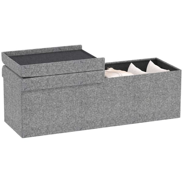 Benk med oppbevaringsplass, sammenleggbar polstret benk med separate beholdere, sengebenk med linlook, setekiste for gang, soverom, stue, 110 x 38 x 3