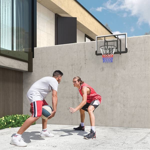 Basketballring med bagvæg til udendørs & indendørs, basketballbræt med Ø45 cm stålring og net, vægmontering, basketballbræt til voksne, sort