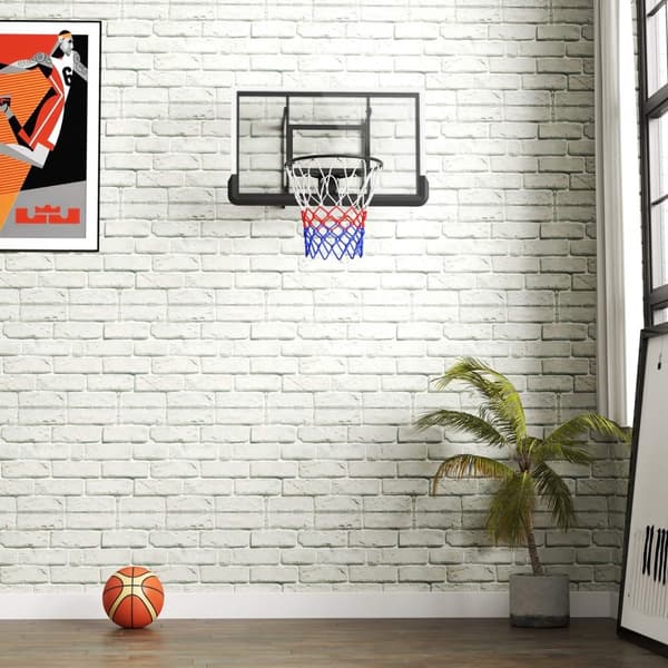 Basketballring med bagvæg til udendørs & indendørs, basketballbræt med Ø45 cm stålring og net, vægmontering, basketballbræt til voksne, sort