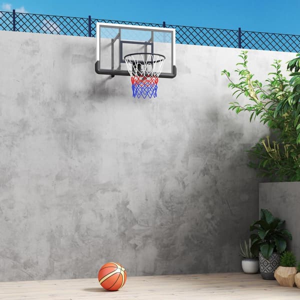 Basketballring med bagvæg til udendørs & indendørs, basketballbræt med Ø45 cm stålring og net, vægmontering, basketballbræt til voksne, sort