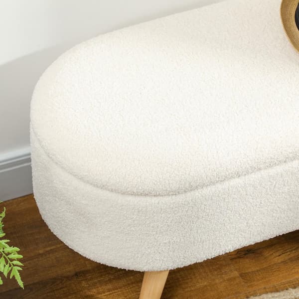 Bænk med opbevaringsplads, polstret bænk med låg, sengebænk med teddy-fløjlslook, til entre, soveværelse, stue, træramme 82 x 41 x 45 cm hvid
