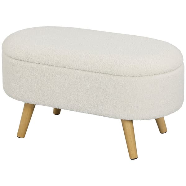 Bænk med opbevaringsplads, polstret bænk med låg, sengebænk med teddy-fløjlslook, til entre, soveværelse, stue, træramme 82 x 41 x 45 cm hvid