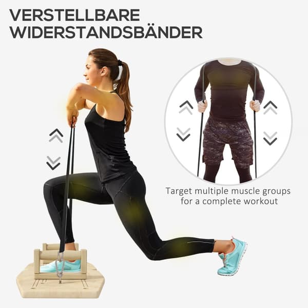 Push-up-håndtag lavet af træ push-up-stænger med 8 par huller, inklusive modstandsbånd, 11 øvelser, fitness-paralletter til muskeltræning, naturlig st