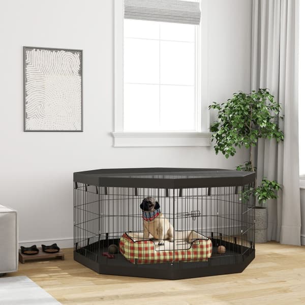 Valpeløp, lekegrind med dører, vinduer, lekegrind med pustende nett, for små og mellomstore hunder under 20 kg, innendørs og utendørs, 159 x 159 x 76