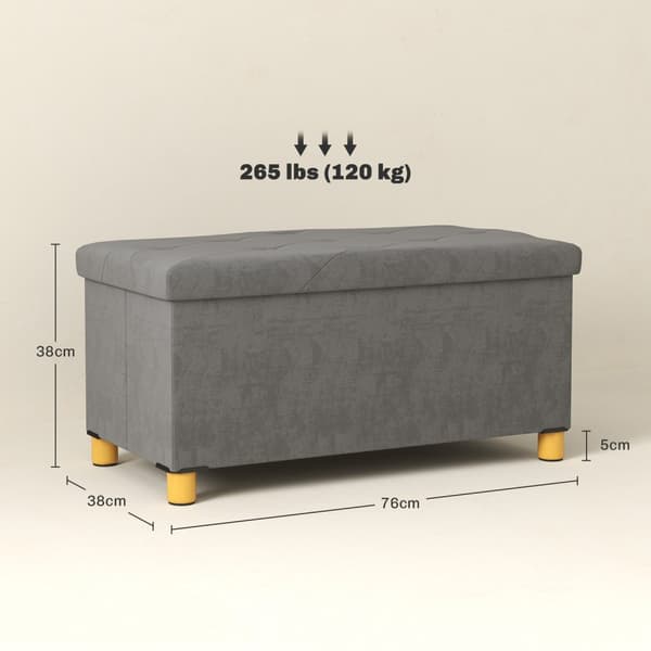 Benk med oppbevaringsplass, sammenleggbar polstret benk, sengebenk med fløyelslook, setekiste for gang, soverom, stue, 76 x 38 x 38 cm grå
