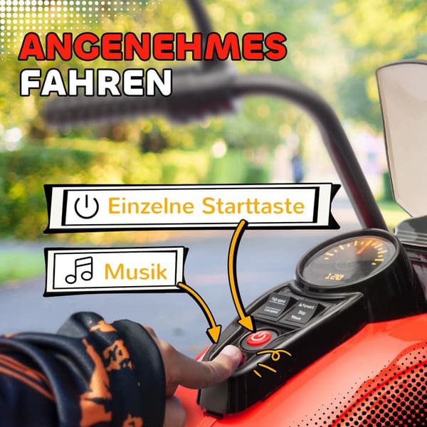 El-motorsykkel for barn, 6V barnemotorsykkel med musikk, barnevogn med LED-lykt, 3-5 km/t, for 3-6 år barn, maks 25 kg, rød