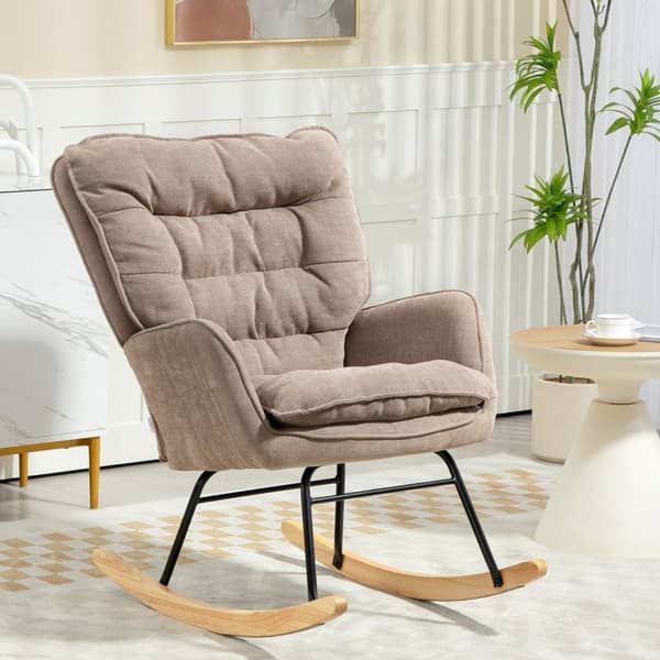 Gyngestol, lenestol, ammestol med chenille-look, gyngestol opptil 120 kg bæreevne for soverom, stue, brun