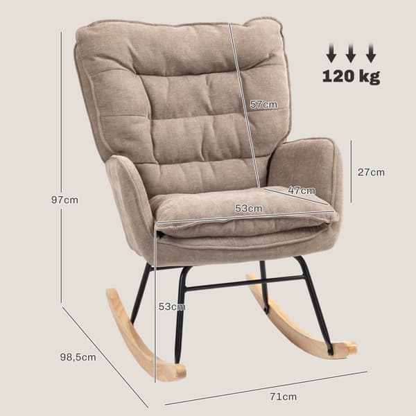 Gyngestol, lenestol, ammestol med chenille-look, gyngestol opptil 120 kg bæreevne for soverom, stue, brun